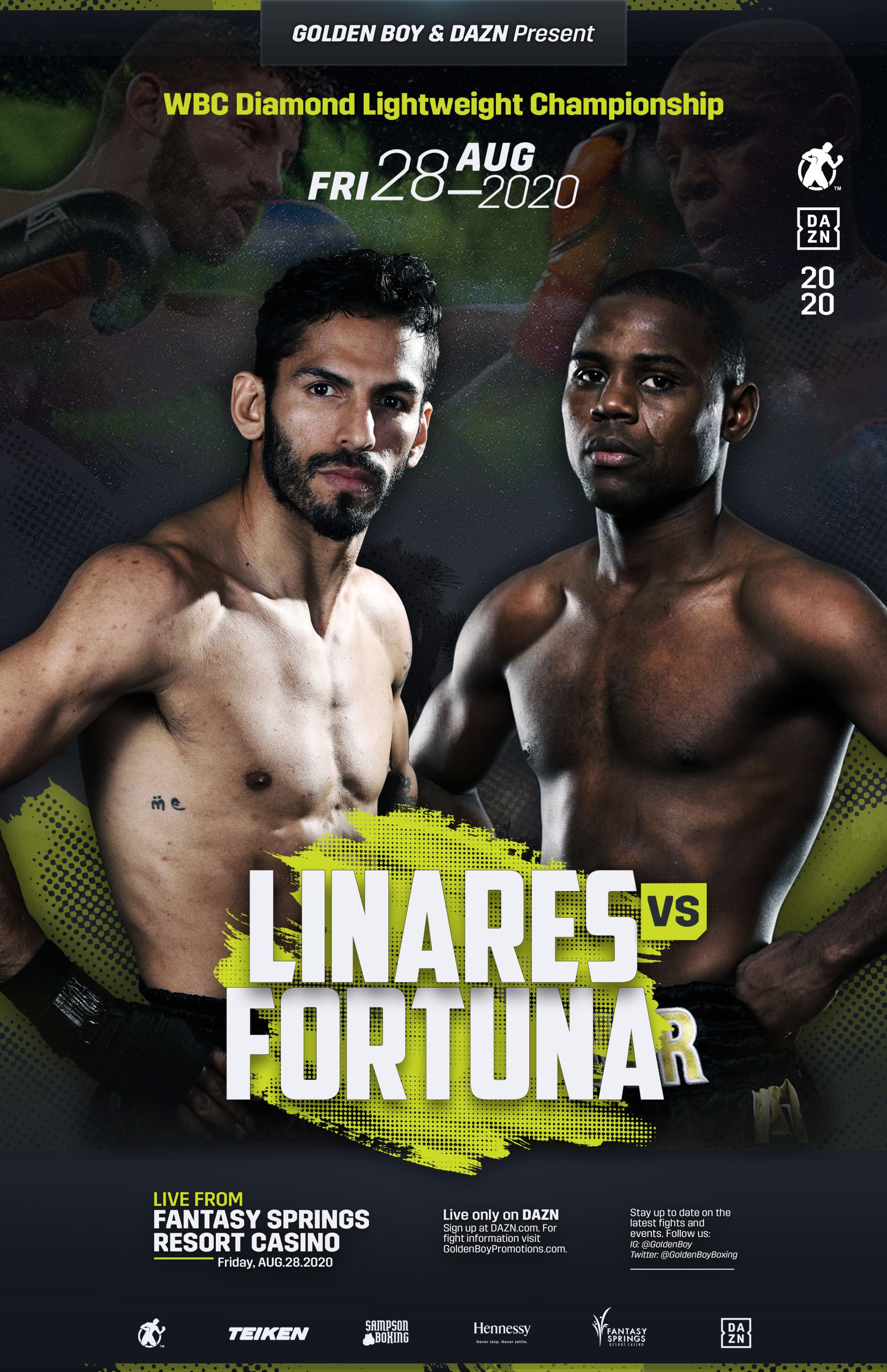 JORGE ‘EL NIÑO DE ORO’ LINARES TO FACE JAVIER ‘EL ABEJON’ FORTUNA FOR THE WBC DIAMOND LIGHTWEIGHT CHAMPIONSHIP   FRIDAY, AUGUST 28 AT FANTASY SPRINGS RESORT CASINO  AND STREAMED LIVE ON DAZN